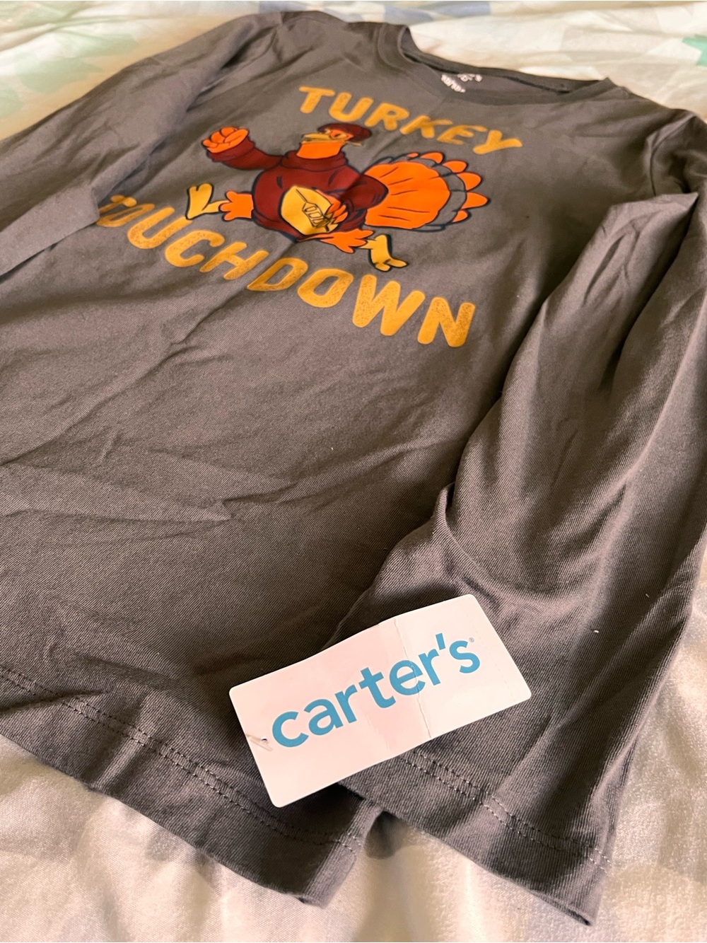 Carter's Brown Long-Sleeve 'Turkey Touchdown' Tee with Orange Graphic - Picture 3 of 3